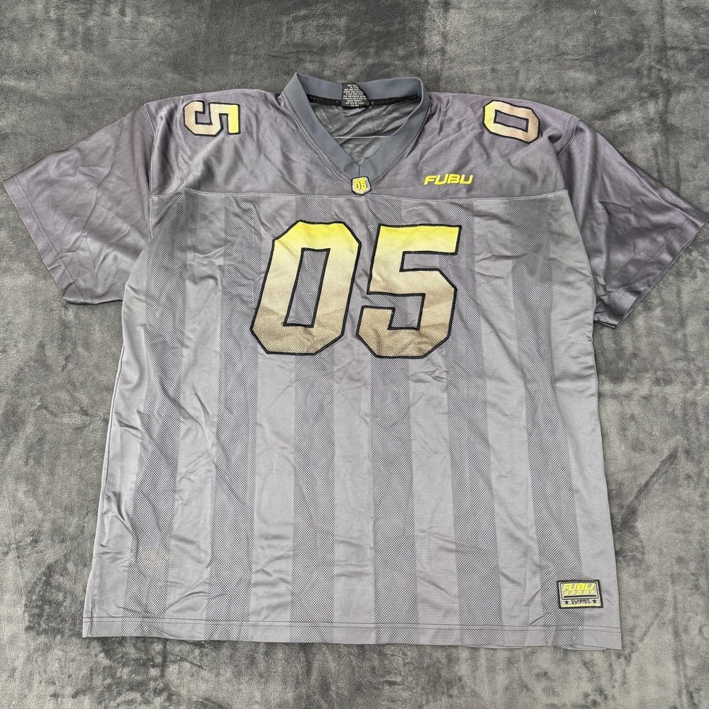 Vintage FUBU Shirt Mens 3XL Gray 05 Football Jersey Mesh Striped Y2K Streetwear